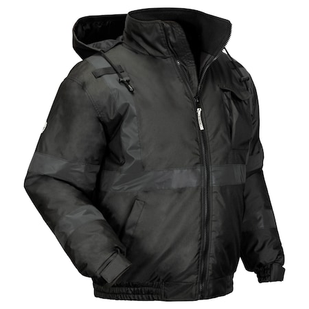 Ergodyne Hi-Vis Bomber Jacket, 300D Oxford Polyester, Lime/Black, L 8377EV